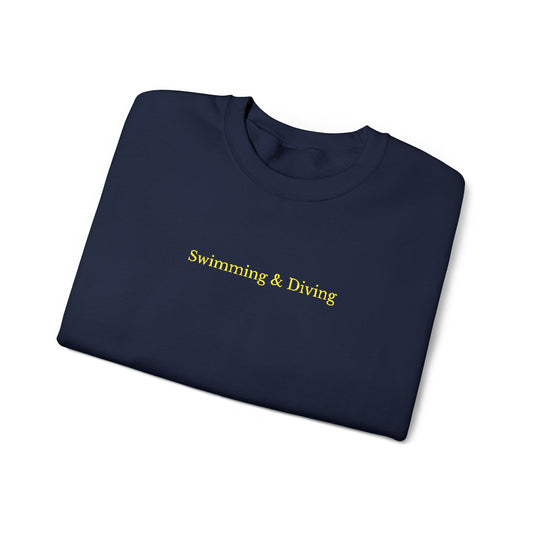 "Swimming & Diving" Minimalist Crewneck Sweatshirt | Collegiate edition - Navy with Embroidered Gold lettering