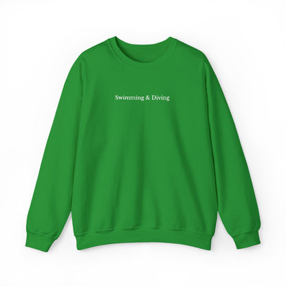 "Swimming & Diving" Minimalist Crewneck Sweatshirt | Embroidered White Lettering