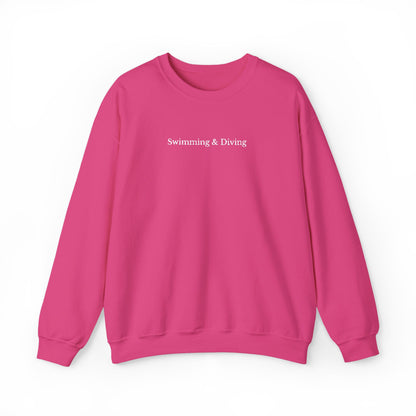 "Swimming & Diving" Minimalist Crewneck Sweatshirt | Embroidered White Lettering