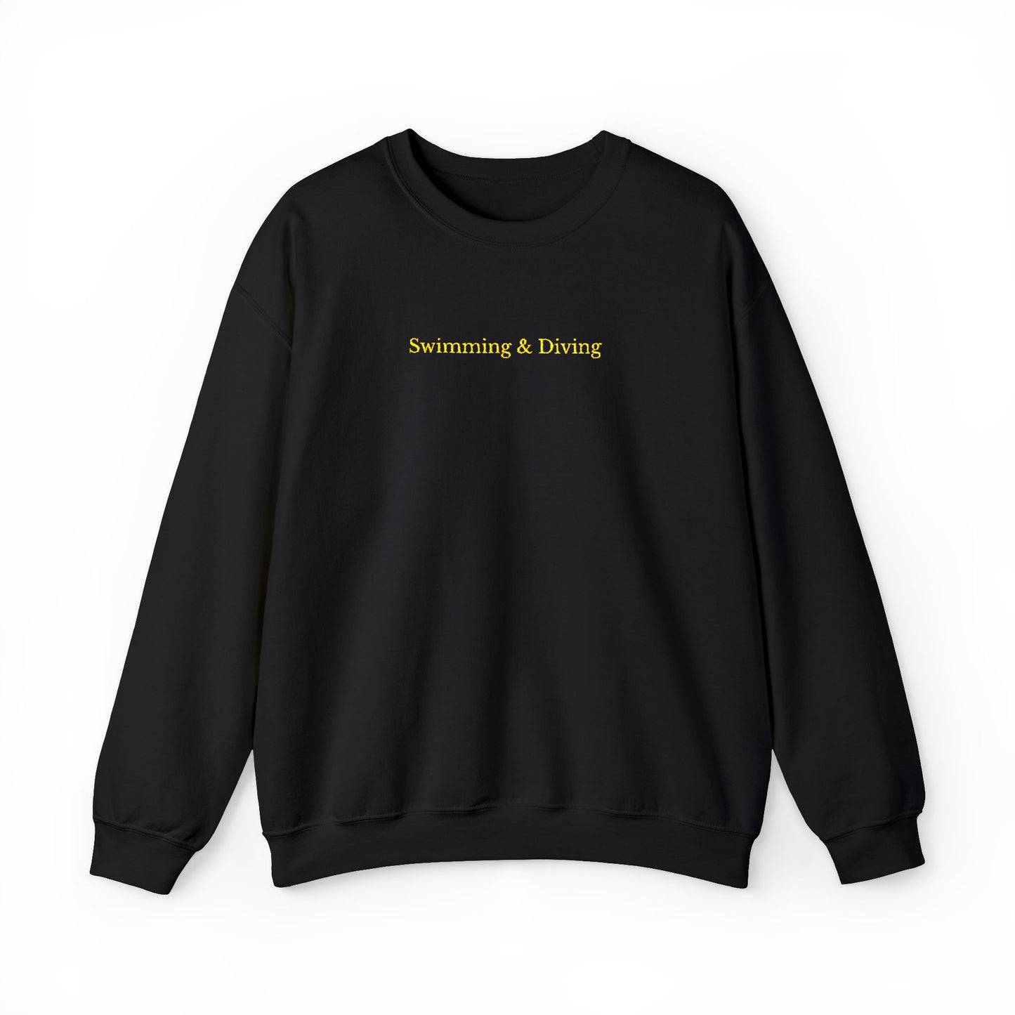 "Swimming & Diving" Minimalist Crewneck Sweatshirt | Collegiate edition - Black with Embroidered Gold lettering