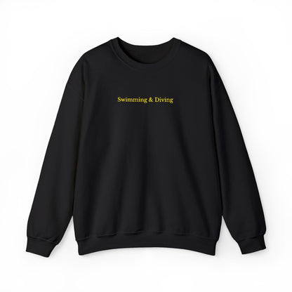 "Swimming & Diving" Minimalist Crewneck Sweatshirt | Collegiate edition - Black with Embroidered Gold lettering
