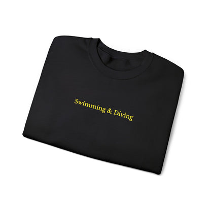 "Swimming & Diving" Minimalist Crewneck Sweatshirt | Collegiate edition - Black with Embroidered Gold lettering