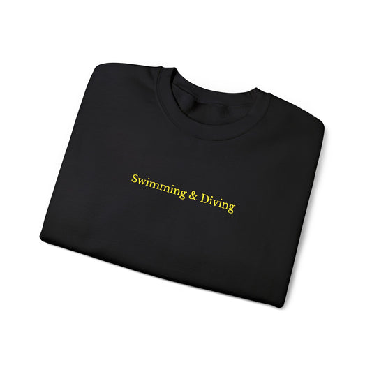 "Swimming & Diving" Minimalist Crewneck Sweatshirt | Collegiate edition - Black with Embroidered Gold lettering