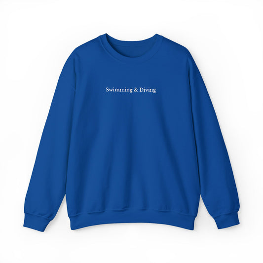 "Swimming & Diving" Minimalist Crewneck Sweatshirt | Embroidered White Lettering
