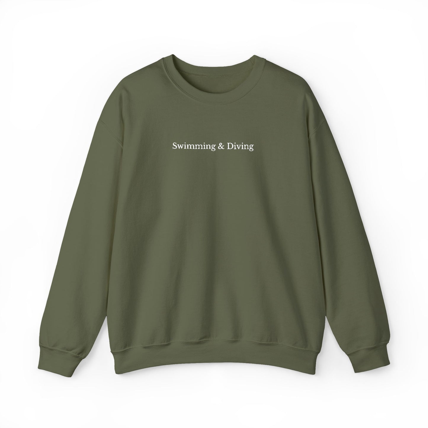 "Swimming & Diving" Minimalist Crewneck Sweatshirt | Embroidered White Lettering