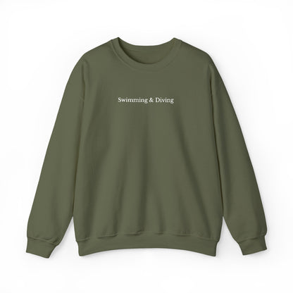 "Swimming & Diving" Minimalist Crewneck Sweatshirt | Embroidered White Lettering