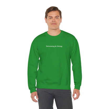 "Swimming & Diving" Minimalist Crewneck Sweatshirt | Embroidered White Lettering