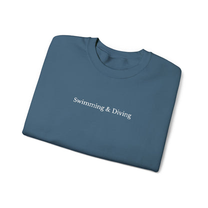"Swimming & Diving" Minimalist Crewneck Sweatshirt | Embroidered White Lettering