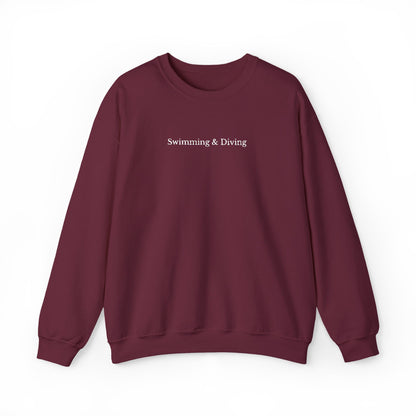 "Swimming & Diving" Minimalist Crewneck Sweatshirt | Embroidered White Lettering
