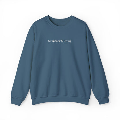 "Swimming & Diving" Minimalist Crewneck Sweatshirt | Embroidered White Lettering