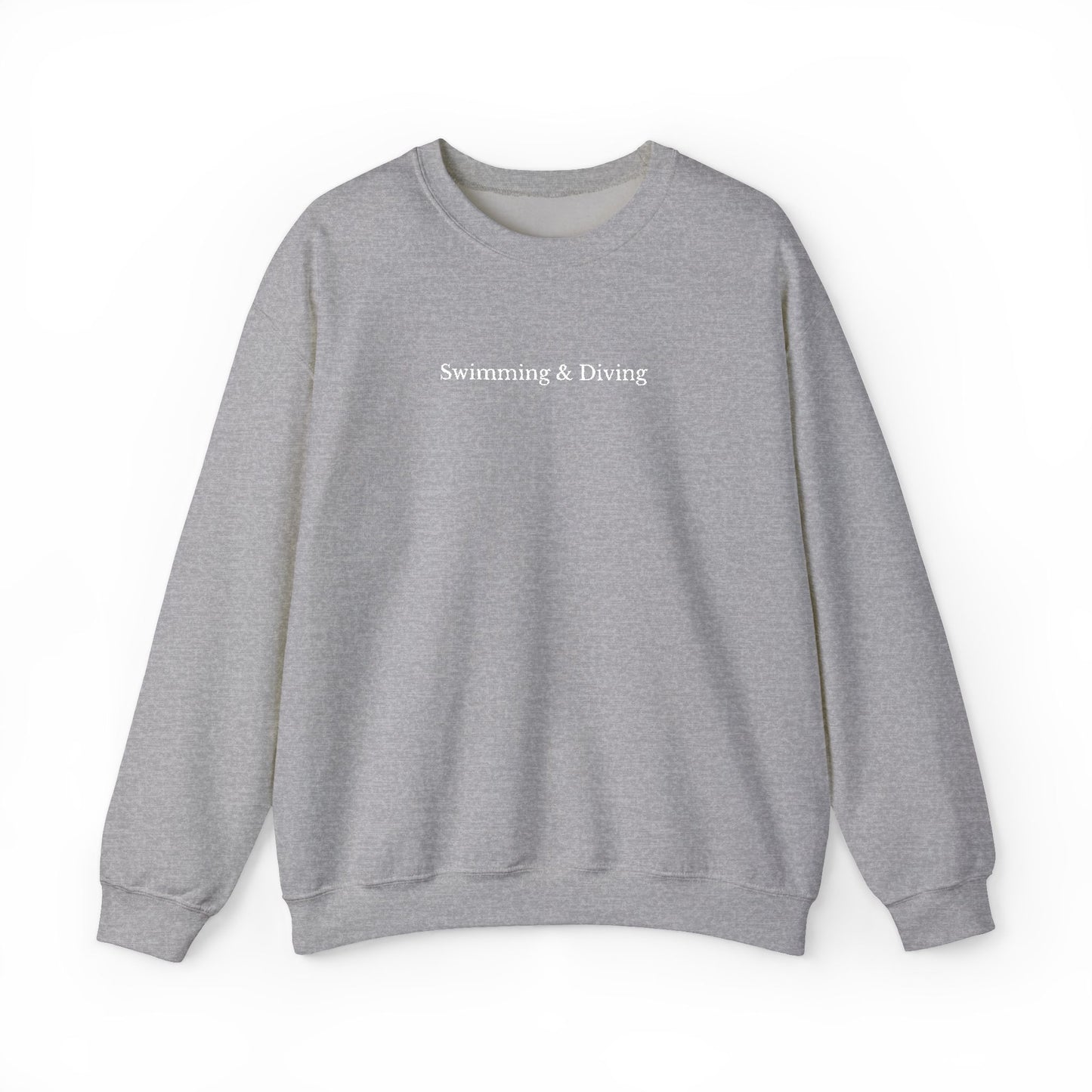 "Swimming & Diving" Minimalist Crewneck Sweatshirt | Embroidered White Lettering