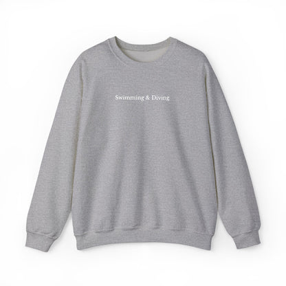 "Swimming & Diving" Minimalist Crewneck Sweatshirt | Embroidered White Lettering
