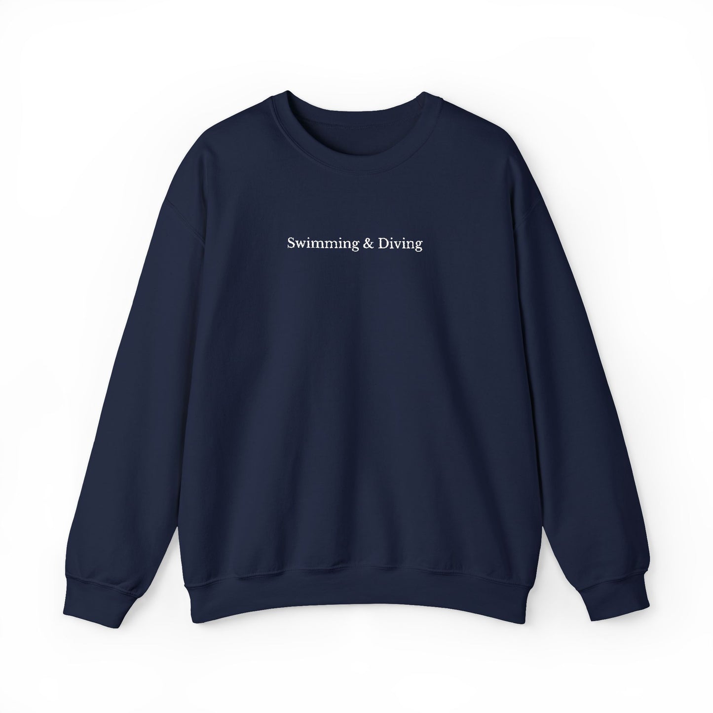 "Swimming & Diving" Minimalist Crewneck Sweatshirt | Embroidered White Lettering
