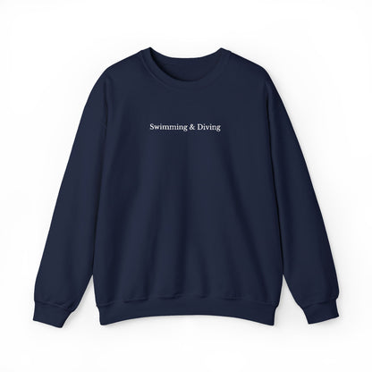 "Swimming & Diving" Minimalist Crewneck Sweatshirt | Embroidered White Lettering