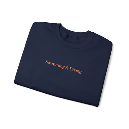"Swimming & Diving" Minimalist Crewneck Sweatshirt | Collegiate edition - Navy Blue with Embroidered Orange lettering