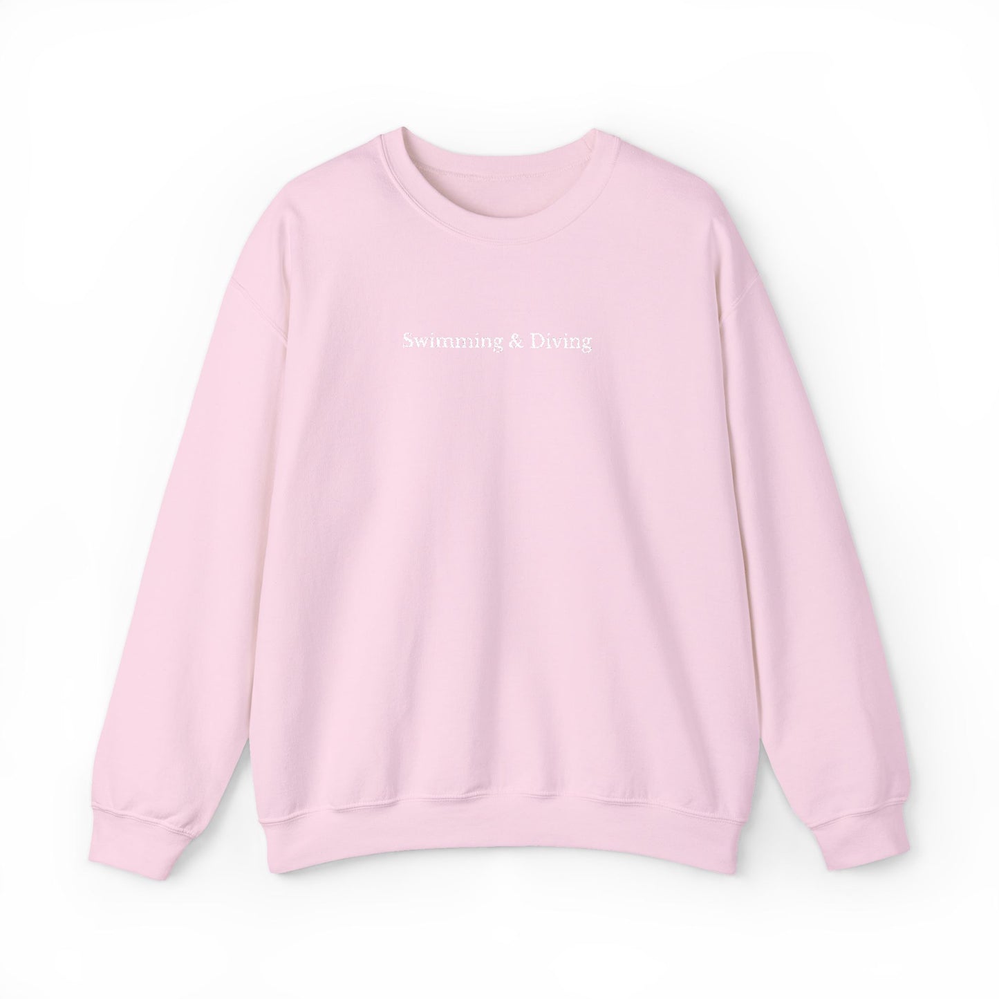 "Swimming & Diving" Minimalist Crewneck Sweatshirt | Embroidered White Lettering