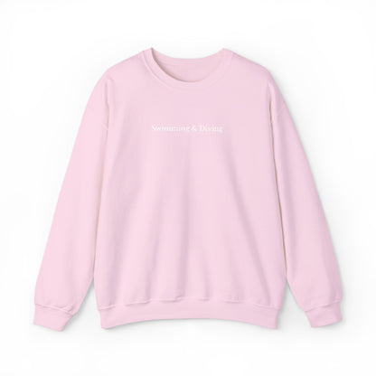 "Swimming & Diving" Minimalist Crewneck Sweatshirt | Embroidered White Lettering
