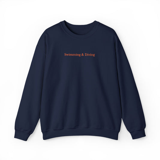 "Swimming & Diving" Minimalist Crewneck Sweatshirt | Collegiate edition - Navy Blue with Embroidered Orange lettering