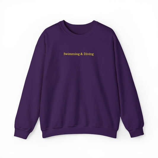"Swimming & Diving" Minimalist Crewneck Sweatshirt | Collegiate edition - Purple with Embroidered Gold lettering