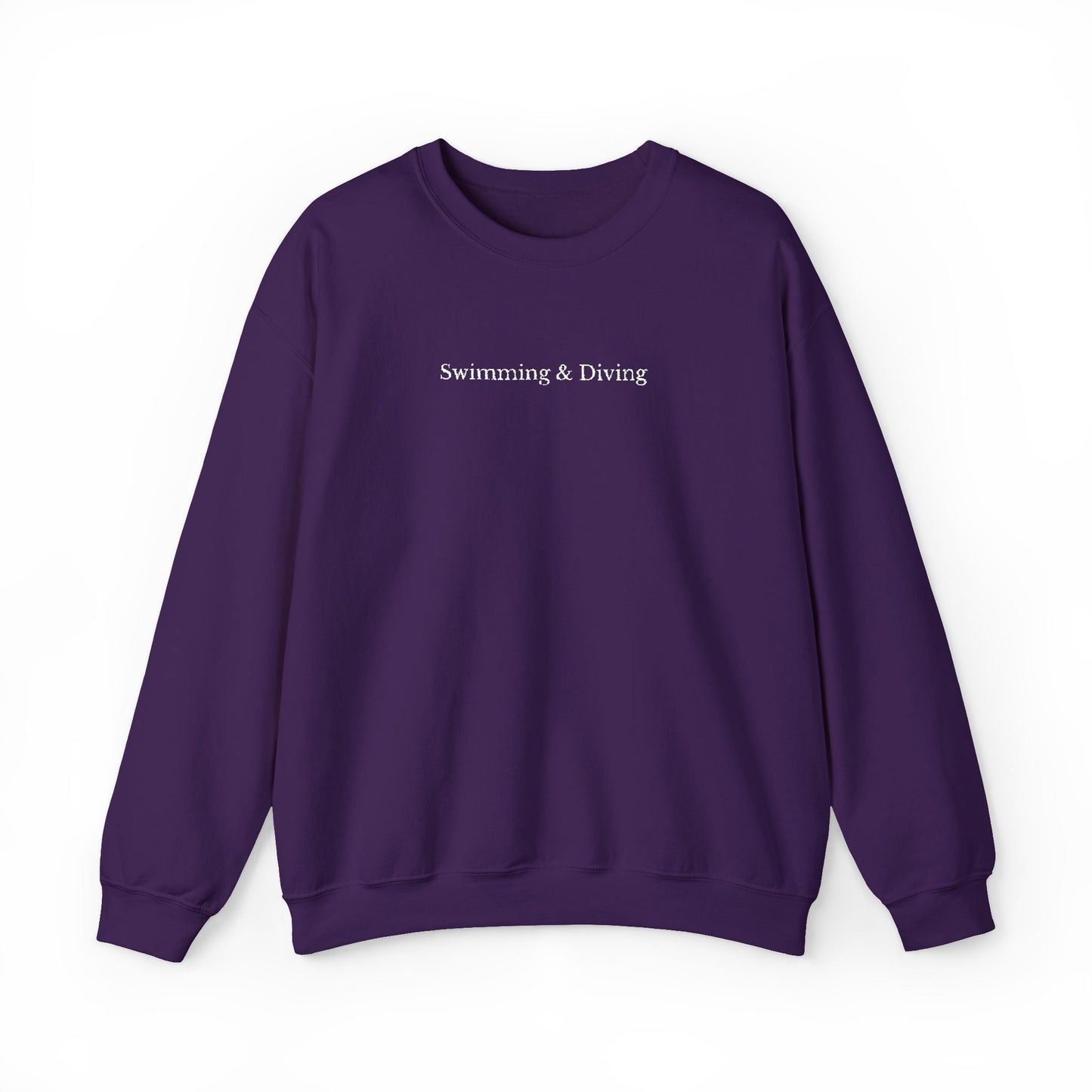"Swimming & Diving" Minimalist Crewneck Sweatshirt | Embroidered White Lettering