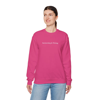 "Swimming & Diving" Minimalist Crewneck Sweatshirt | Embroidered White Lettering