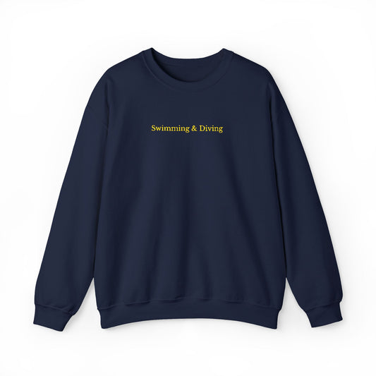 "Swimming & Diving" Minimalist Crewneck Sweatshirt | Collegiate edition - Navy with Embroidered Gold lettering