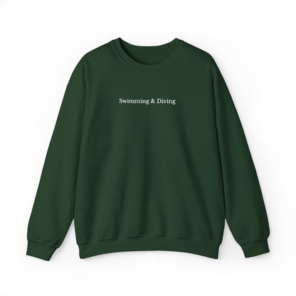 "Swimming & Diving" Minimalist Crewneck Sweatshirt | Embroidered White Lettering